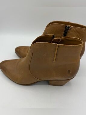FRYE Jennifer Women's Ankle Leather Booties Boots Size 9 M Cognac Tan Heeled Zip